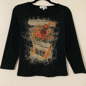 Vintage Y2K Black Fairy Grunge Art Nouveau French Floral Dark Fairycore Top XL